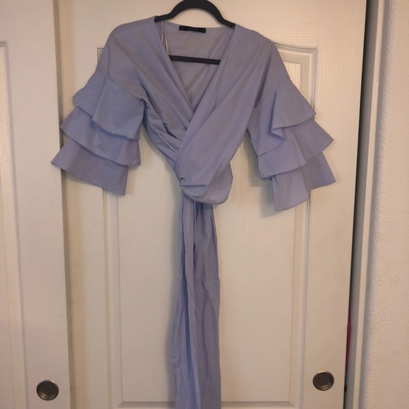ZARA light blue wrap blouse with fun sleeves - Picture 3 of 3